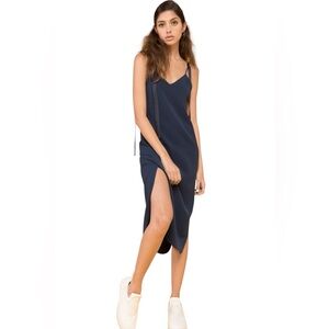 Kuho Open-Back Asymmetrical Slip Dress Navy Ribbon Strap Detail Size 6